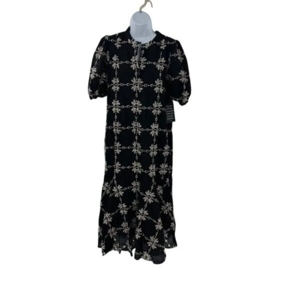 Tuckernuck NEW Black Eyelet Lewis Puff Sleeve Embroidered Maxi Dress Size M - Picture 4 of 11